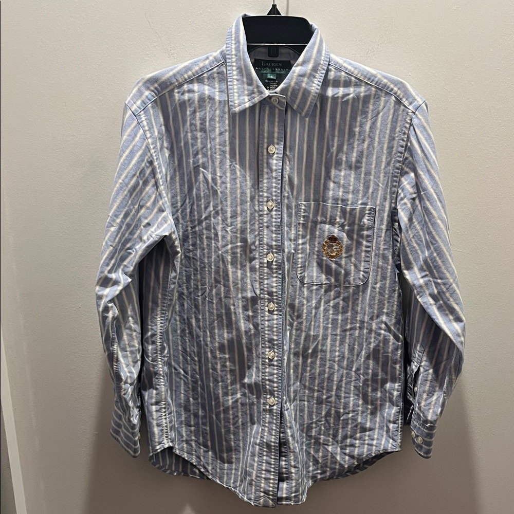 Lauren Ralph Lauren Blue and White Striped Button-Down Shirt